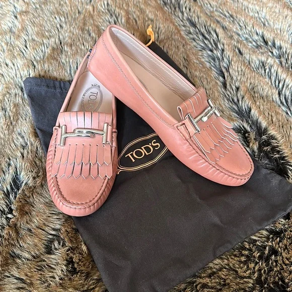 Tod's Pink Leather Loafers - Picture 1 of 11